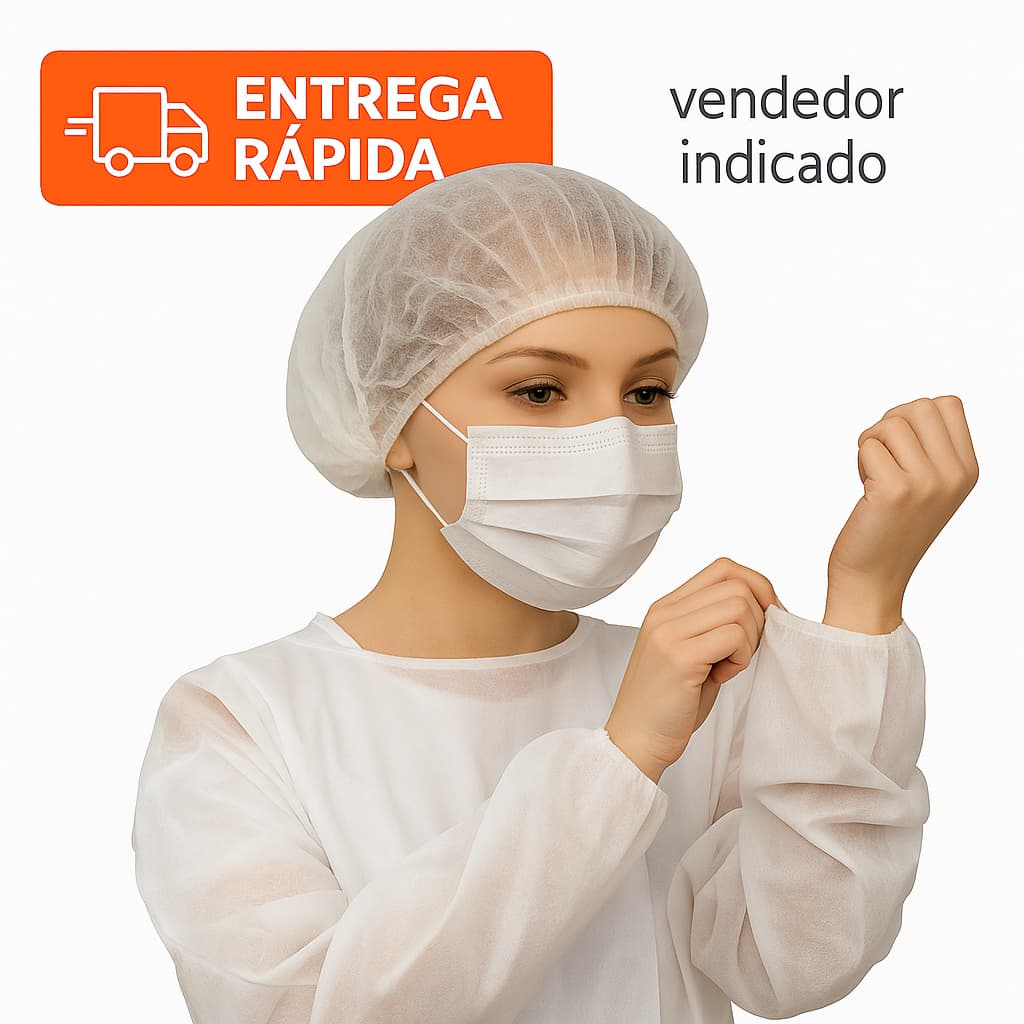 Kit 10 Avental TNT 25g Descartável Proteção Hospitalar Manga Longa Punho Elástico