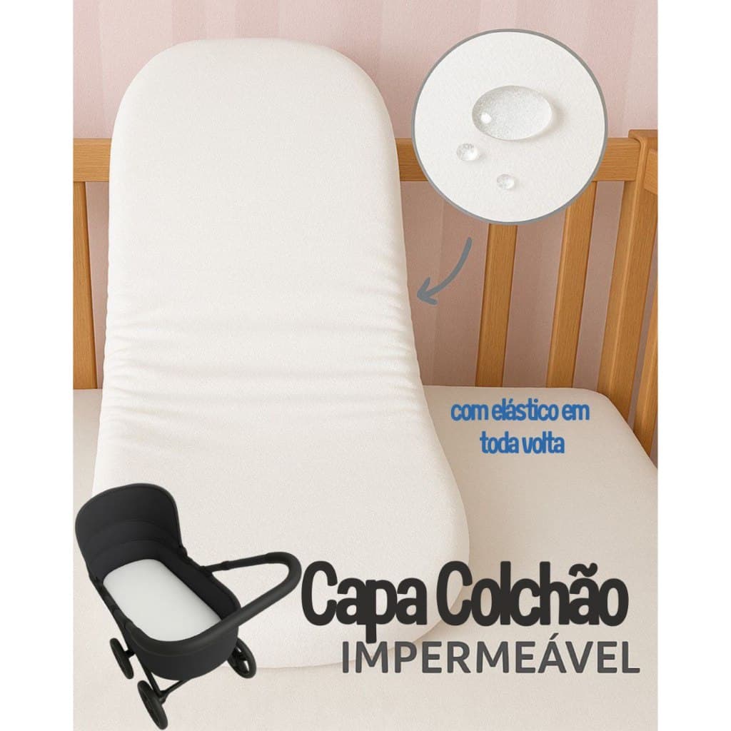 Capa  impermeável para Colchão para carrinho Moises - Branca ou Preta - Menino, Menina e Neutro