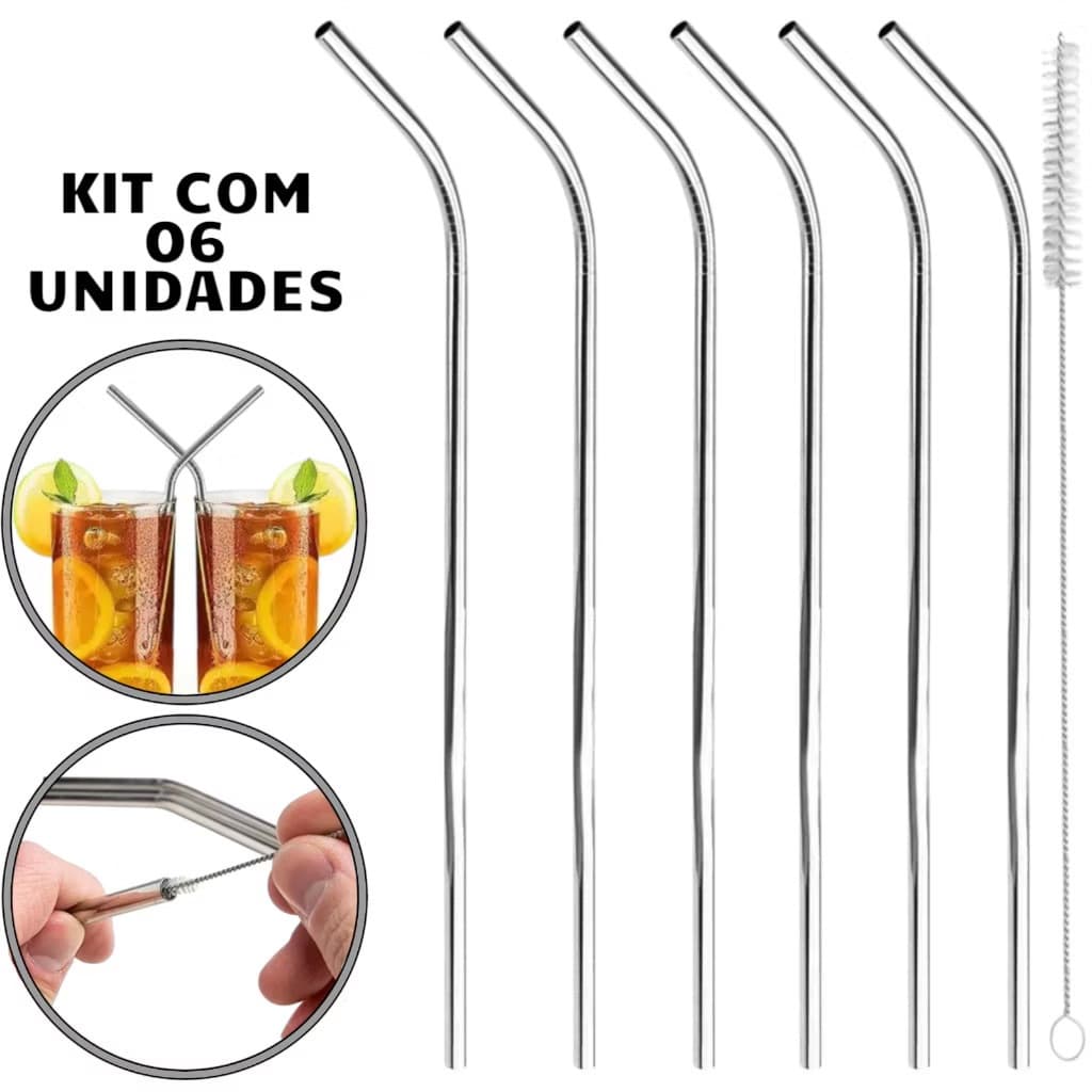 Combo 04-06 Canudos Inox Com Escova Ecológico Reutilizáveis Sustentáveis