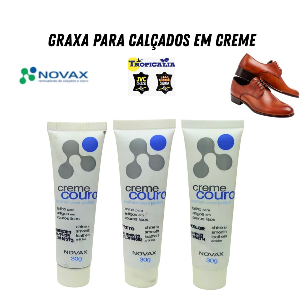 Creme Couro Novax  bisnaga 30g renovador, graxa, sapatos, tênis, bota, jaqueta couros liso e sintéticos