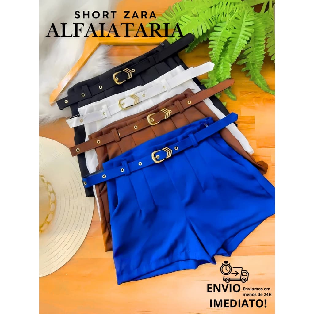 Short Alfaiataria Feminino com Cinto Forrado  P ao GG