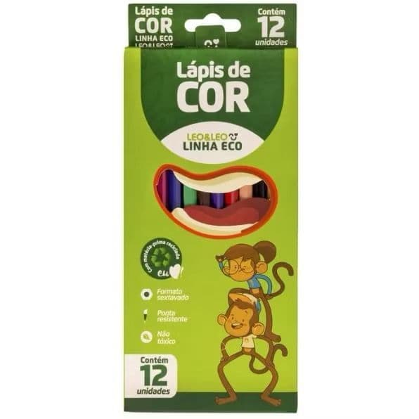 Lápis 12 Cores Sextavado Eco Flex  Kit Ecológico Escolar Leo&Leo