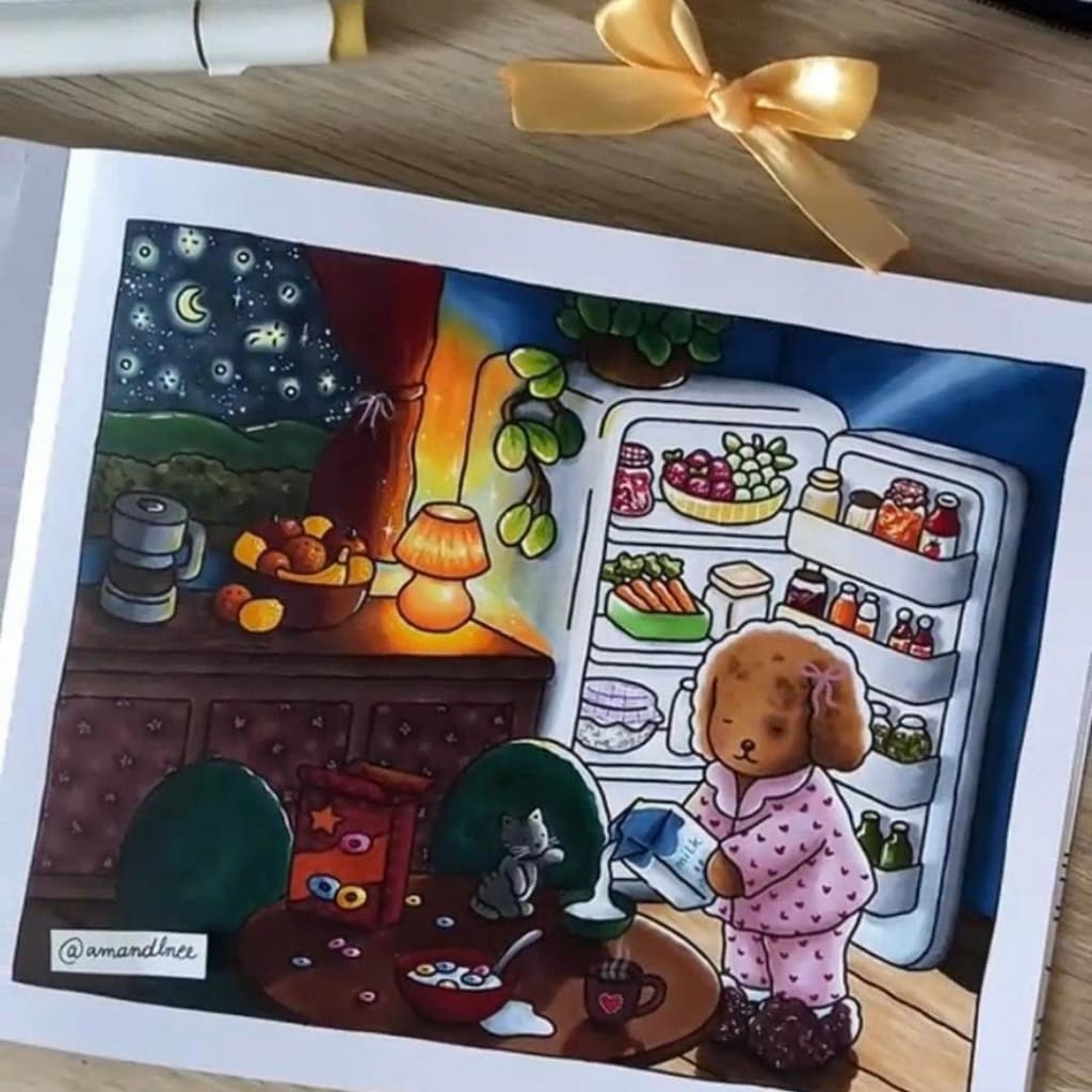 Livro de Colorir Capa Dura 48 Folhas Caderno de Desenho Pintura Cenário encantador-Minimeow