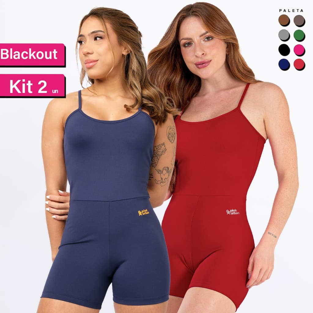 Kit 2 Macaquinho Feminino Fitness Blackout Forrado Zero Transparência Slim Modelador Academia