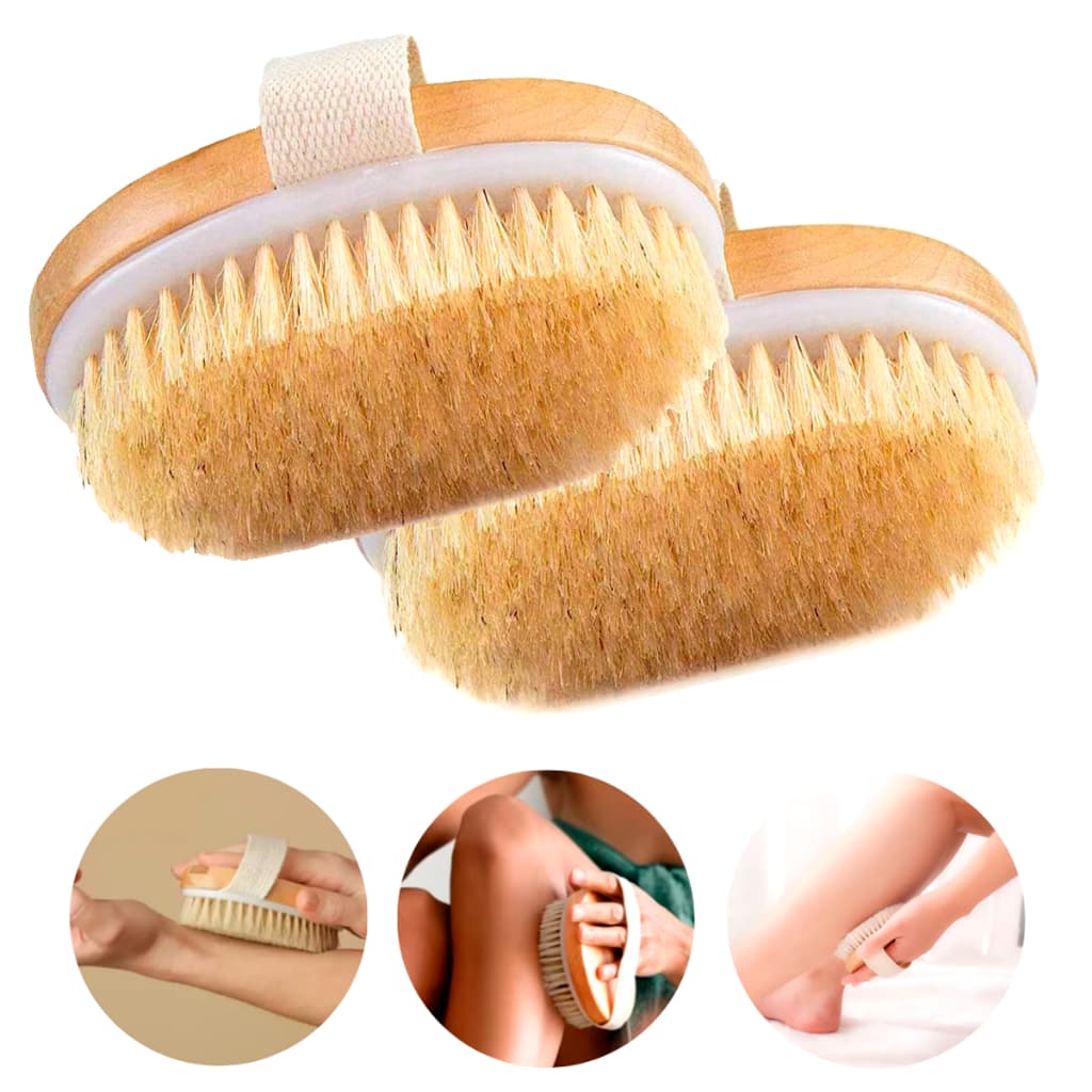 Escova Seca Esfoliação A Seco Corporal Cerdas Naturais Corpo Celulite Lipedema Foliculite