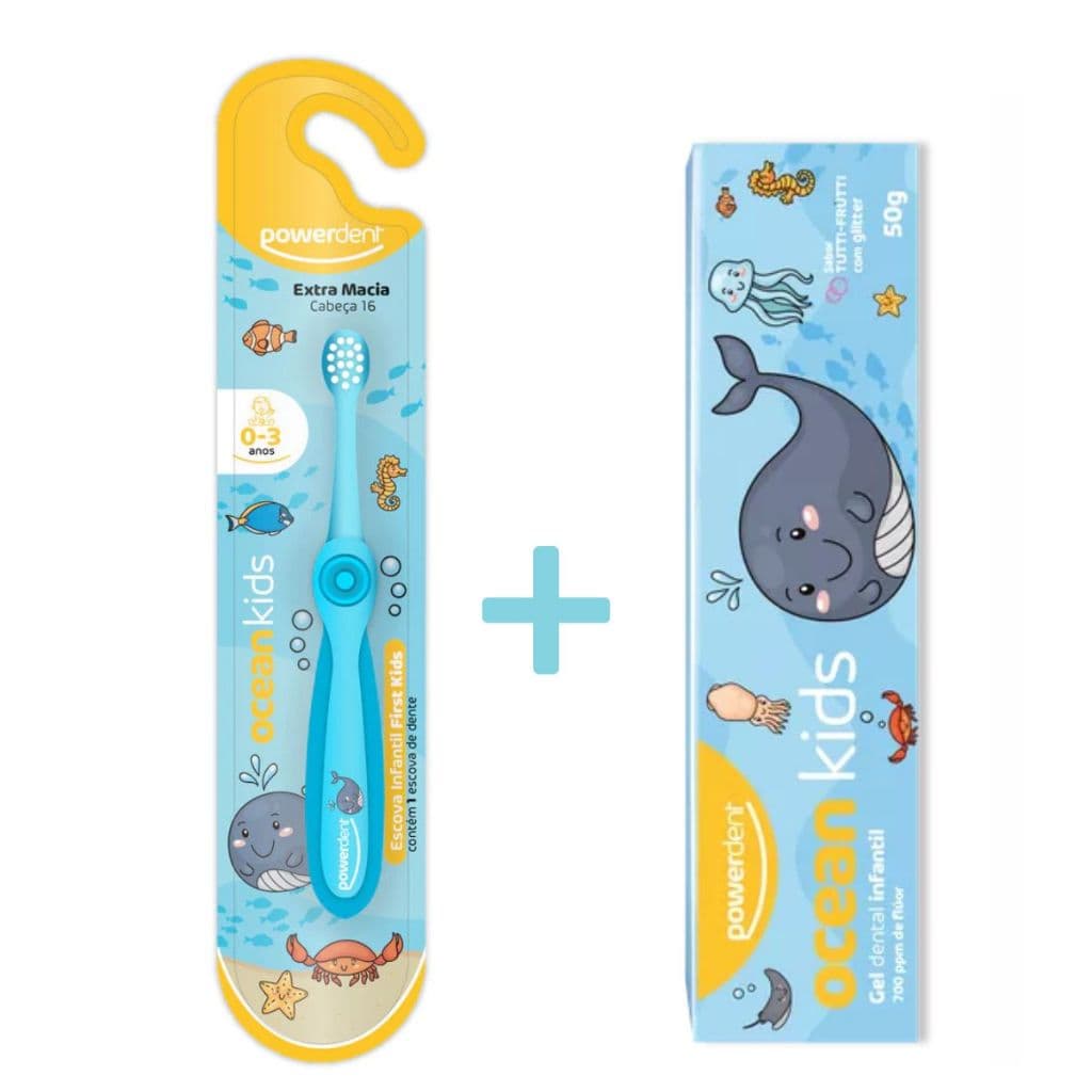 Kit 1 Escova de Dente Infantil + 1 Gel Dental Ocean Kids