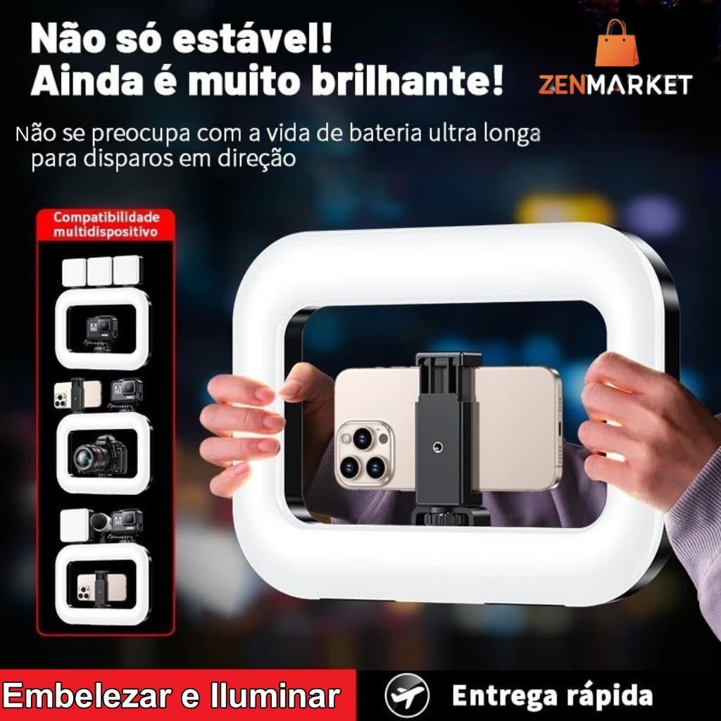 RGB Anel de Luz LED Recarregável 240 LEDs 3 Cores 12 Níveis com Controle Bluetooth