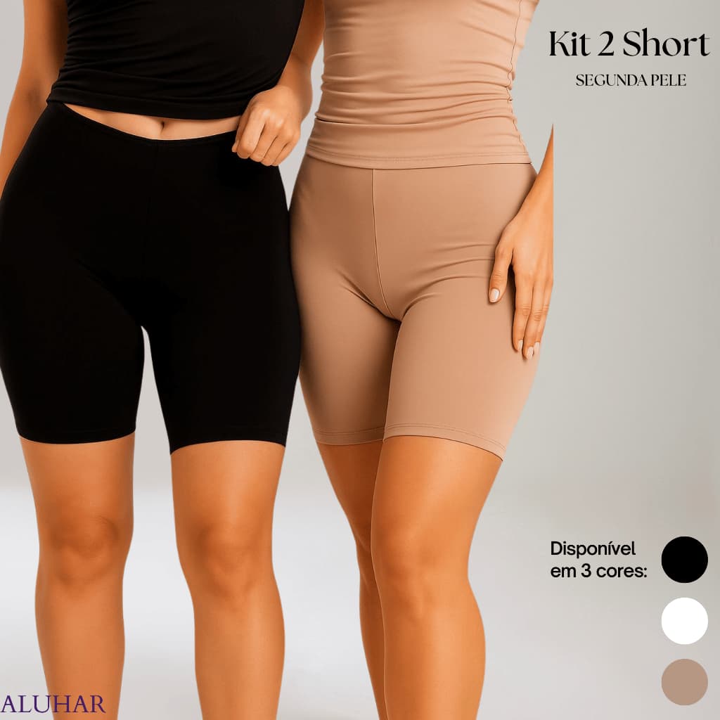 Kit 2 Shorts Femininos Segunda Pele Microfibra Básico Sem Renda Cintura Alta Confortável para Vestido Saia