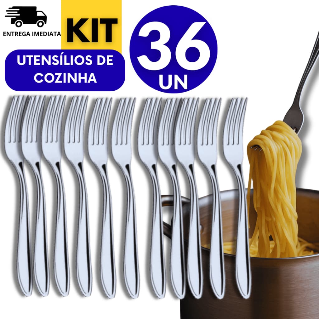 Kit 36 Garfos Talher  Luxo Conjunto de Aço Inox Reutilizável para Cozinha Cafeteria Restaurante Lanchonete Bar