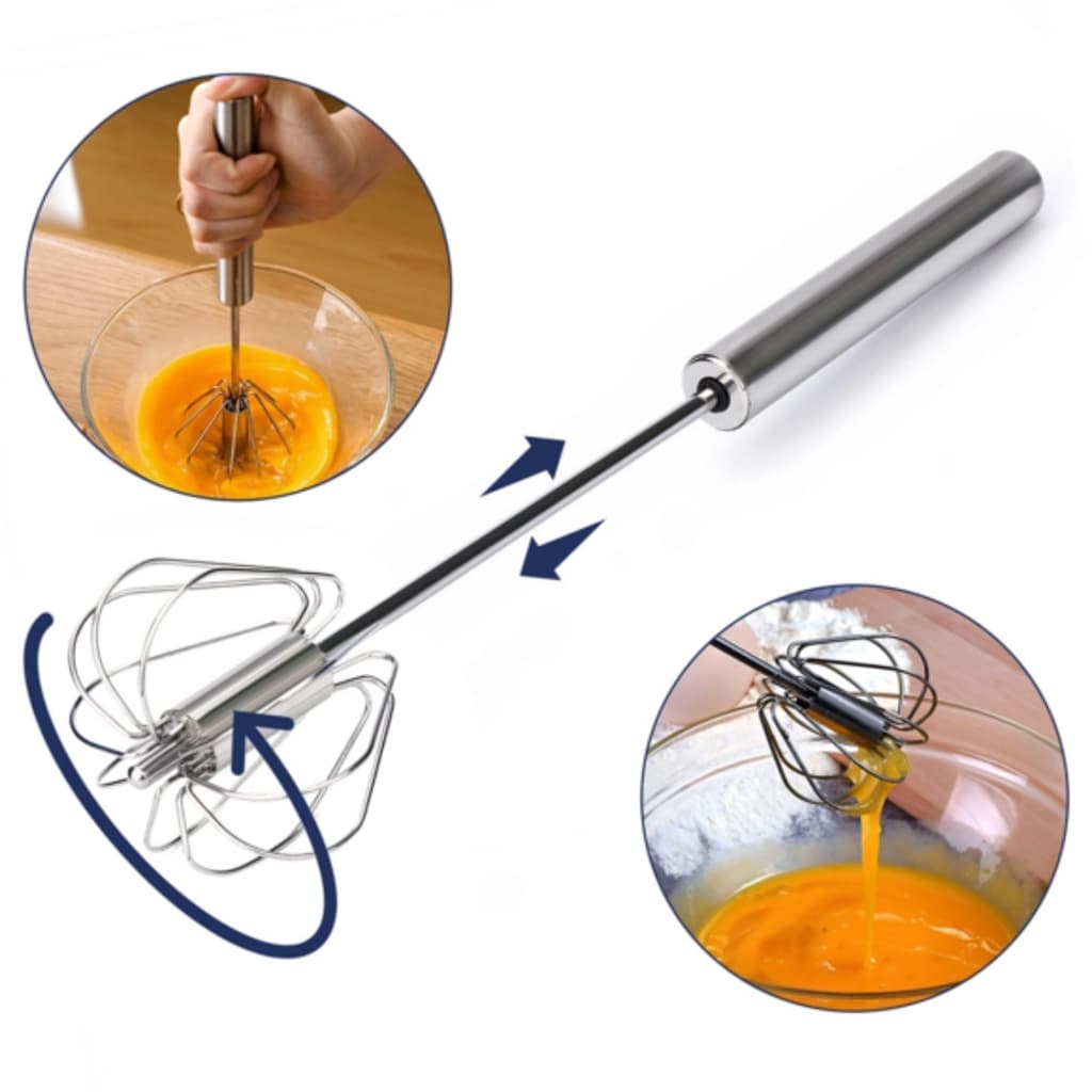 Mixer Semi Automático Inox Portátil Manual de Cozinha Batedor de Ovos Creme Café Espuma Fouet