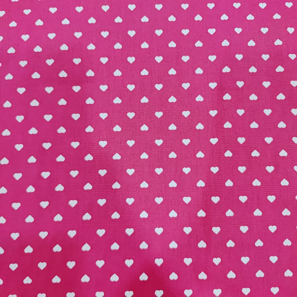 Tricoline  Rosa Pink Estampa Coração branco 100% Algodão Medida 50cm x 1,50mts
