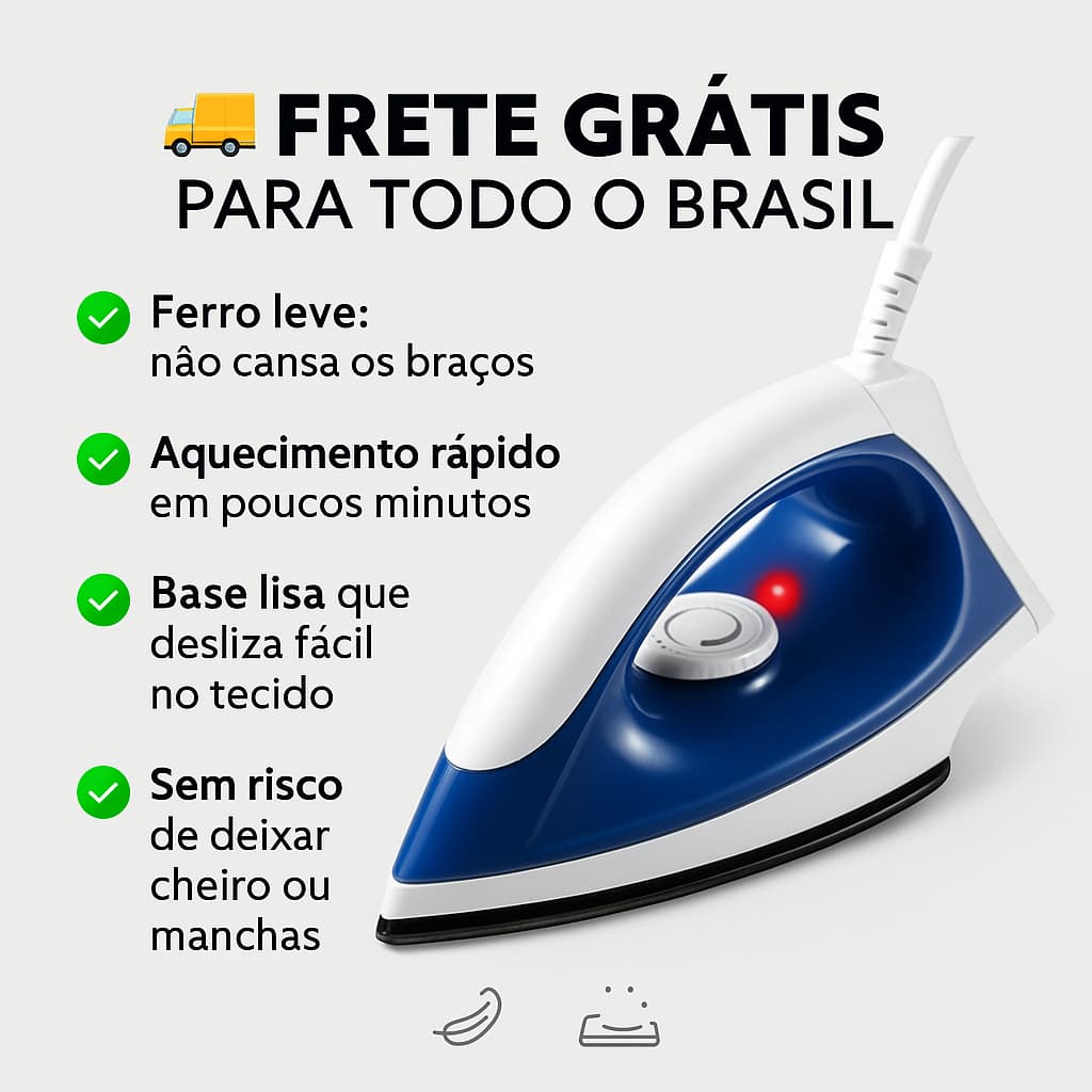 Ferro Elgin 1100W Antiaderente Branco Passa Roupas Rápido 110V 220V