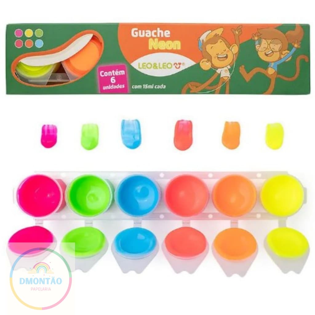 Guache Neon Caixa C/6 Cores 15Ml Por Pote - Leo&Leo