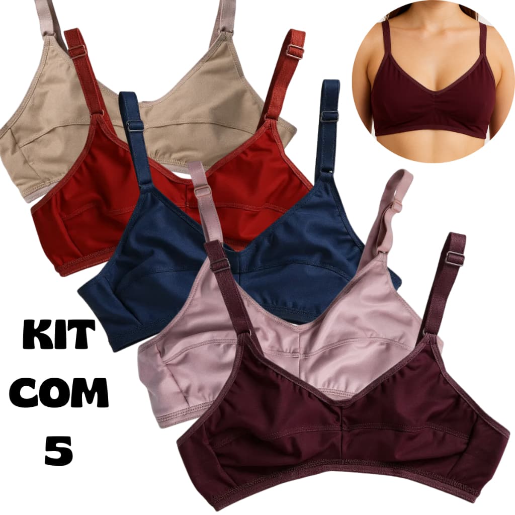 Sutiã Feminino Reforçado Sem Bojo Alça Larga Confortável em Microfibra Premium