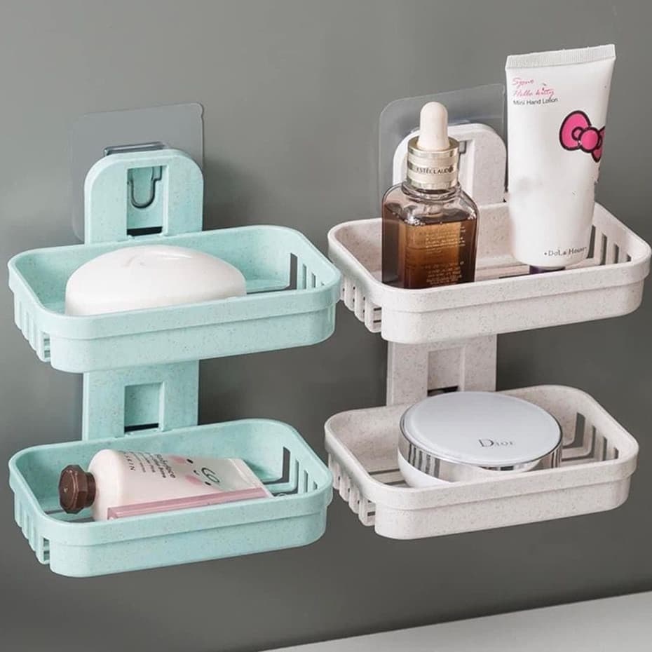 Saboneteira DUPLA 2 Comadas  Para Parede Com Alto Adesivos Sem Furo