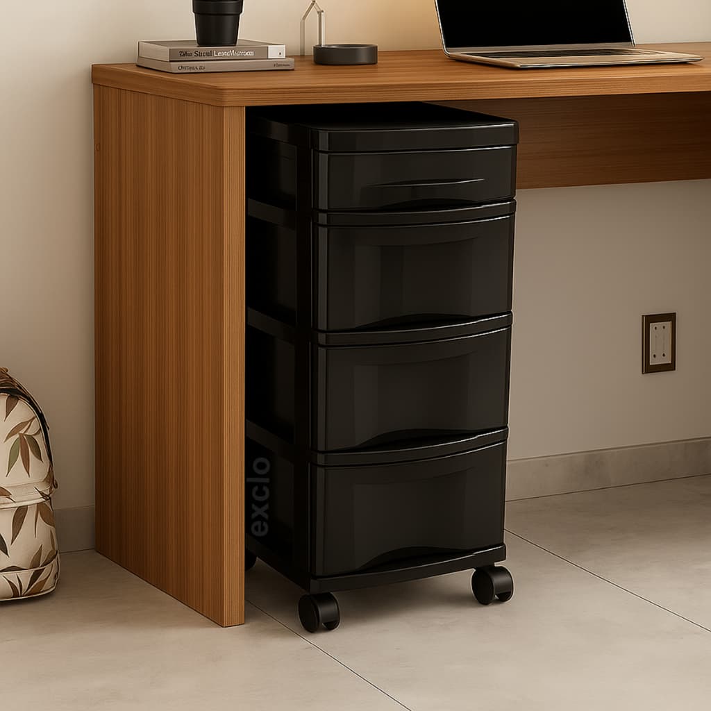 Gaveteiro Organizador Multiuso Grande 4 Gavetas Estante Escritório com Rodinhas