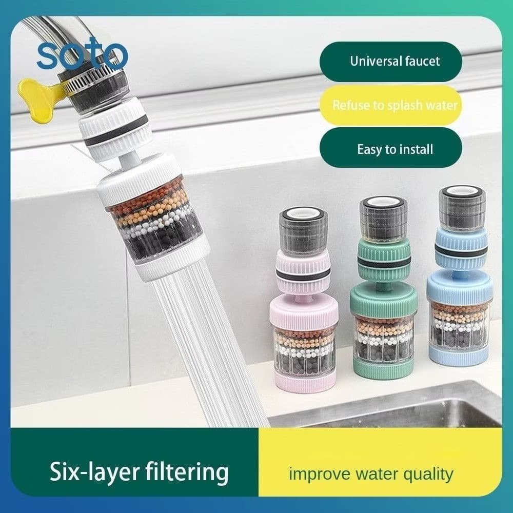 Filtro De Água De 6 Camadas，Soto Interface De Torneira Universal Giratória 360 °,Filtro De Torneira Lavável Removível D