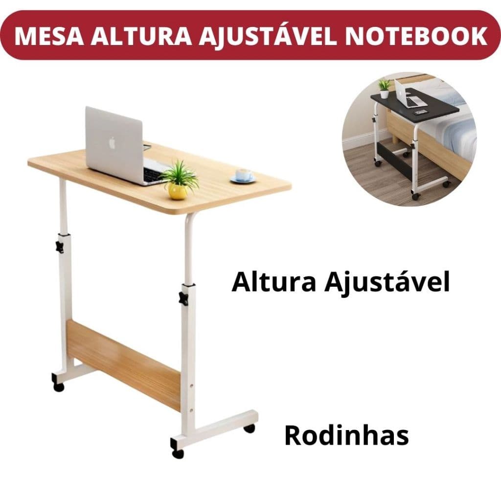 Mesa Ajustável com Rodinhas para Notebook｜Mesa Multifuncional para Cama e Sofá
