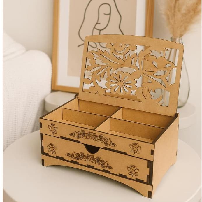 Porta Joias Decorado Flores 20x14x10cm Organização Charme Delicadeza