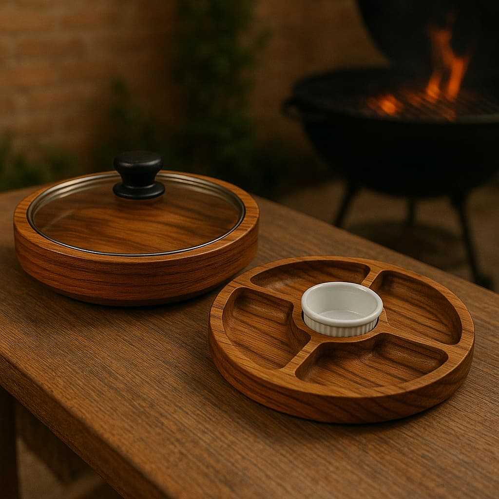 Kit Churrasco Gamela Com Tampa Vidro E Petisqueira Molheira