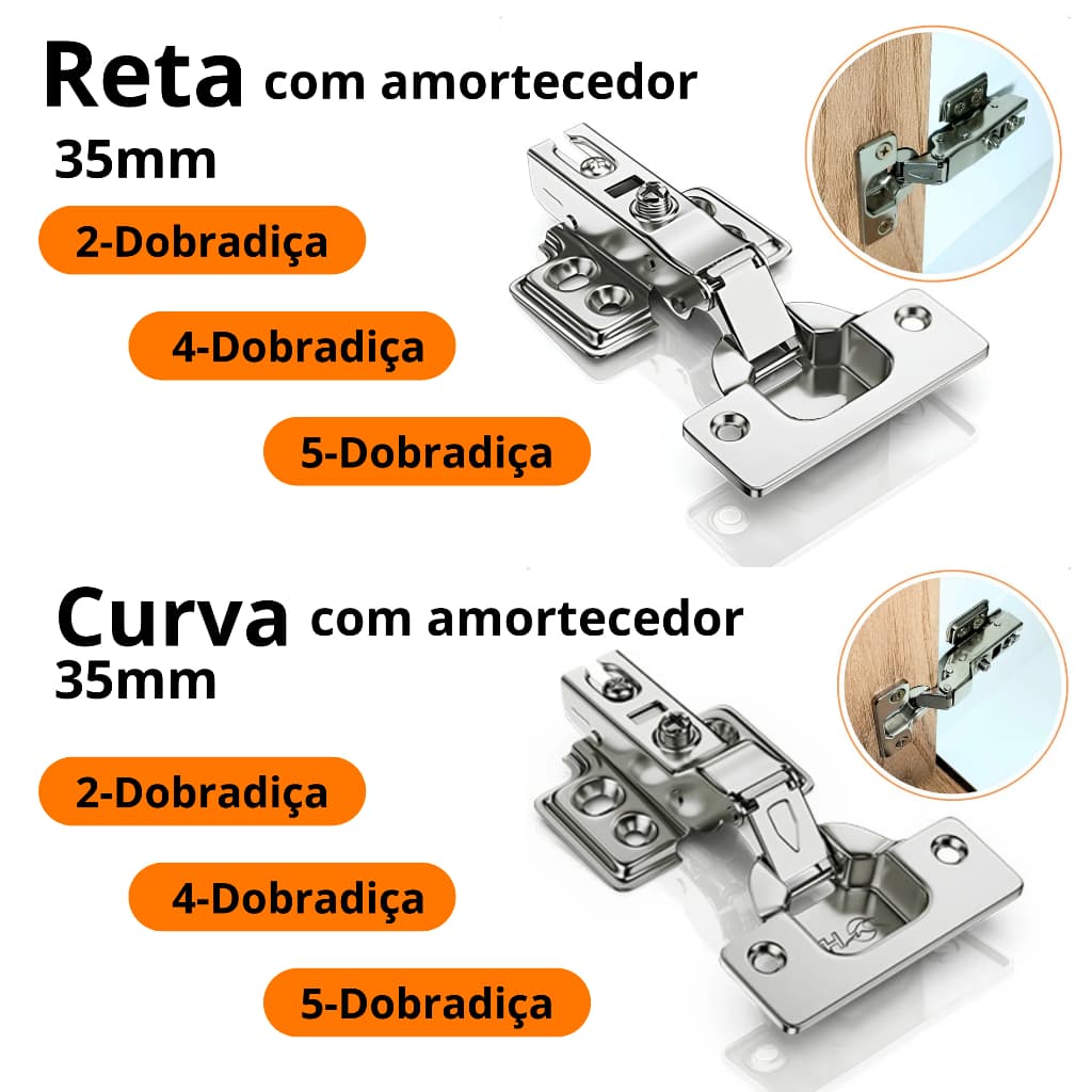 Kit Dobradiça com amortecedor Kit com 2 Un ou 4 Un 5 un