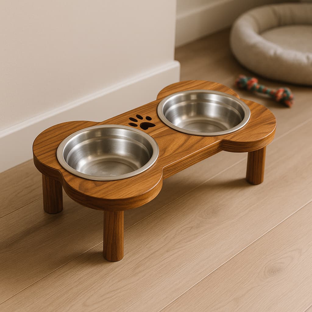 Comedouro Bebedouro P/ Cachorros Elevado Teca Alumínio Top