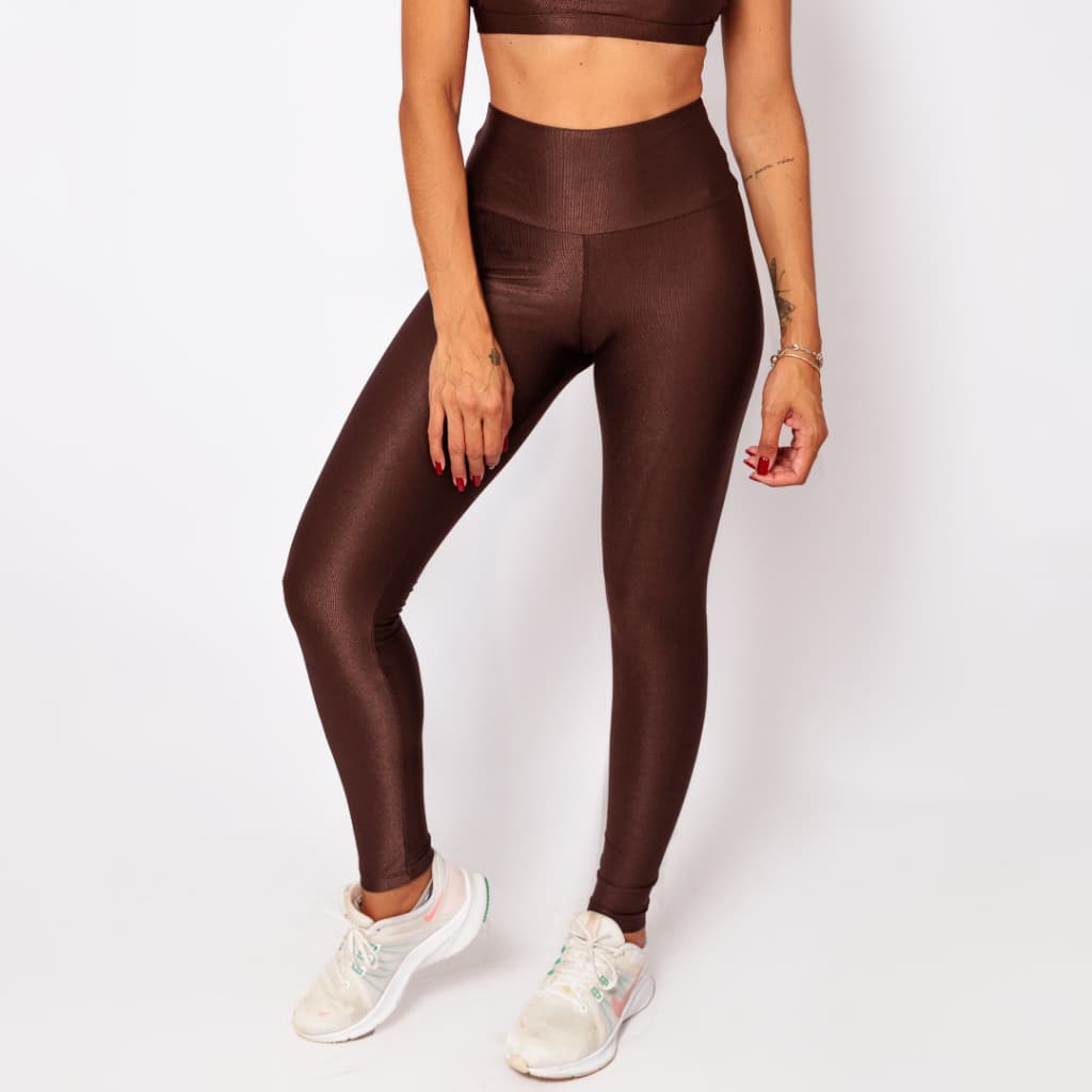 Legging Shine Cintura Alta Micro Canelada