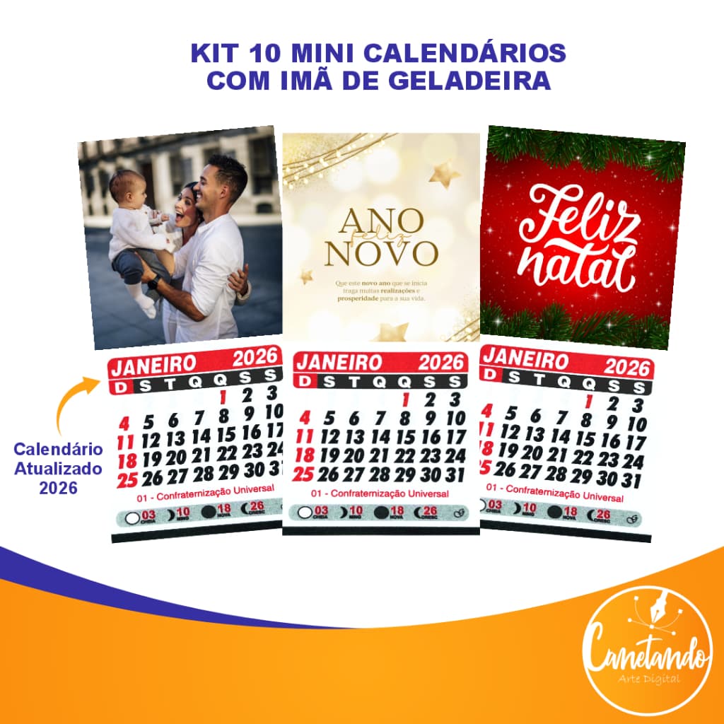 Kit 10 Mini Calendários Atualizados 2026 Personalizados Com Imã de Geladeira