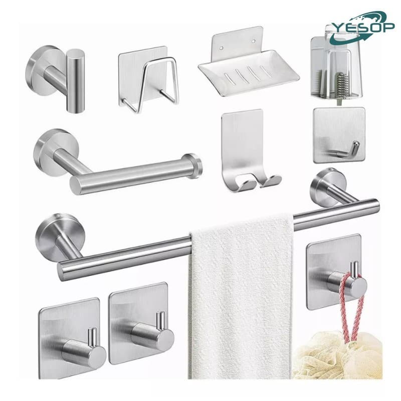 Kit Acessórios Banheiro Cabide Toalheiros Papeleira 11 Peças Yesop