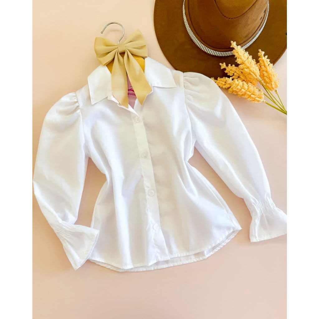 Camisa Social Manga Longa Com Franzido No Punho Para Meninas