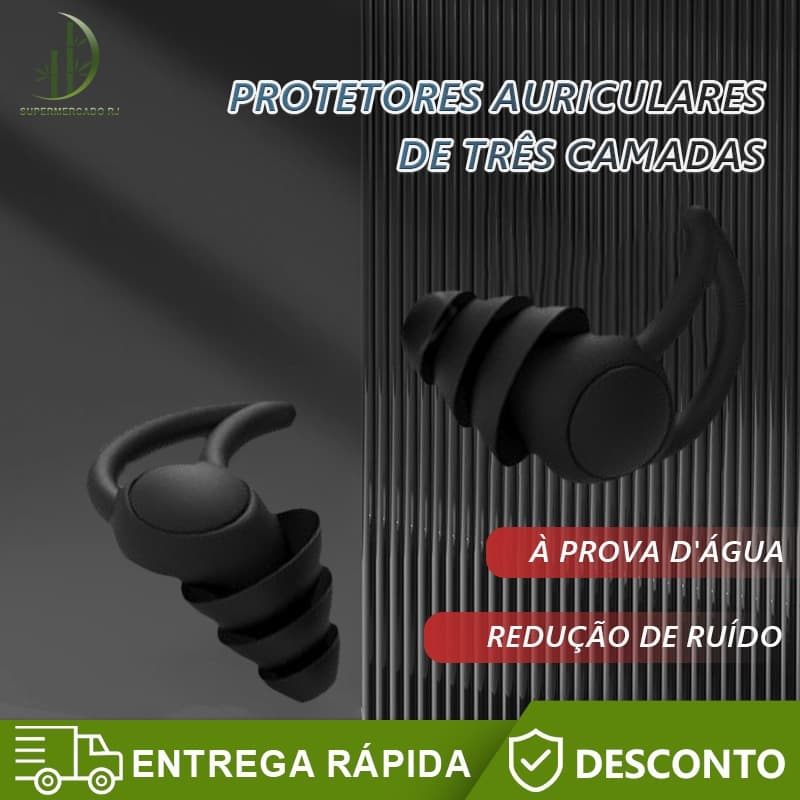 Kit 2 Protetor Tampão De Ouvido Auricular Antiruído Para Natação Dormir 3 Camadas Resistente Água