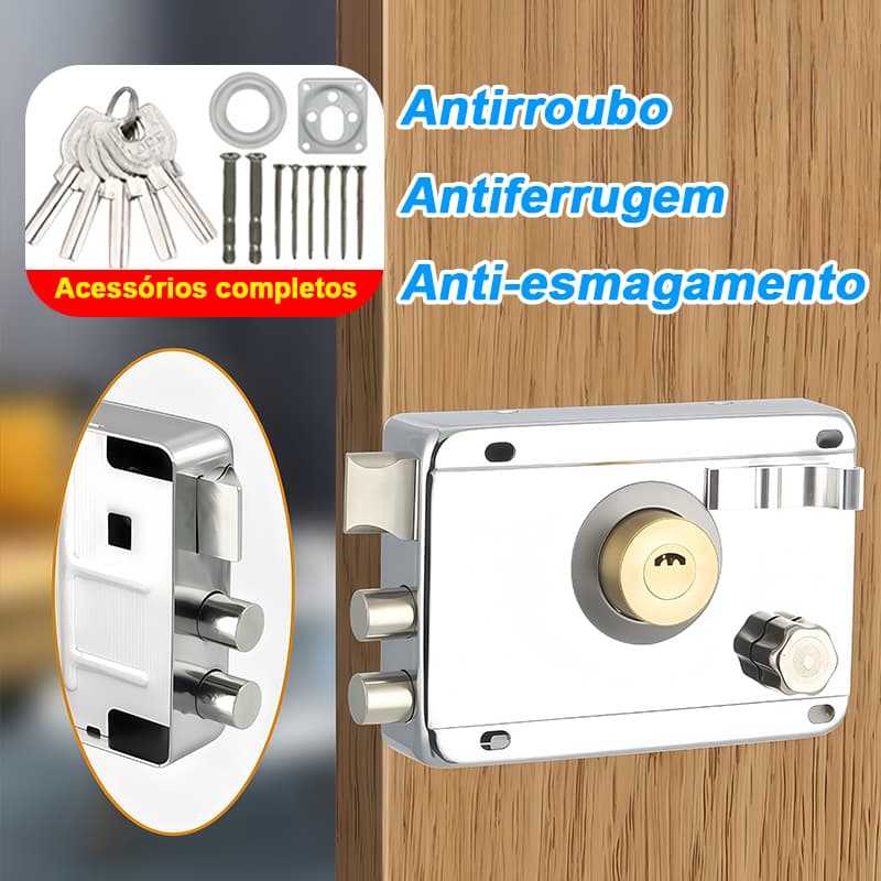 Fechadura Sobrepor Cromada Fechadura Externa Antifurto Trava Dupla, 5 Chaves Inclusas Ideal para Porta de Ferro,Madeira