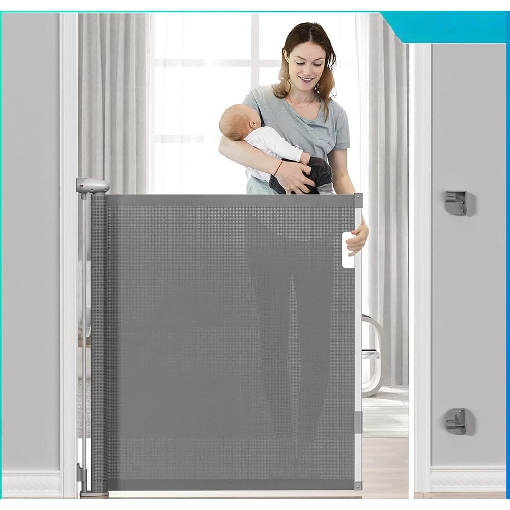 Tela Segurança para Bebês e Pets+Portão de Proteção Retratil:Grilhetes Retráteis para Escadas Internas e Divisórias（1.4m