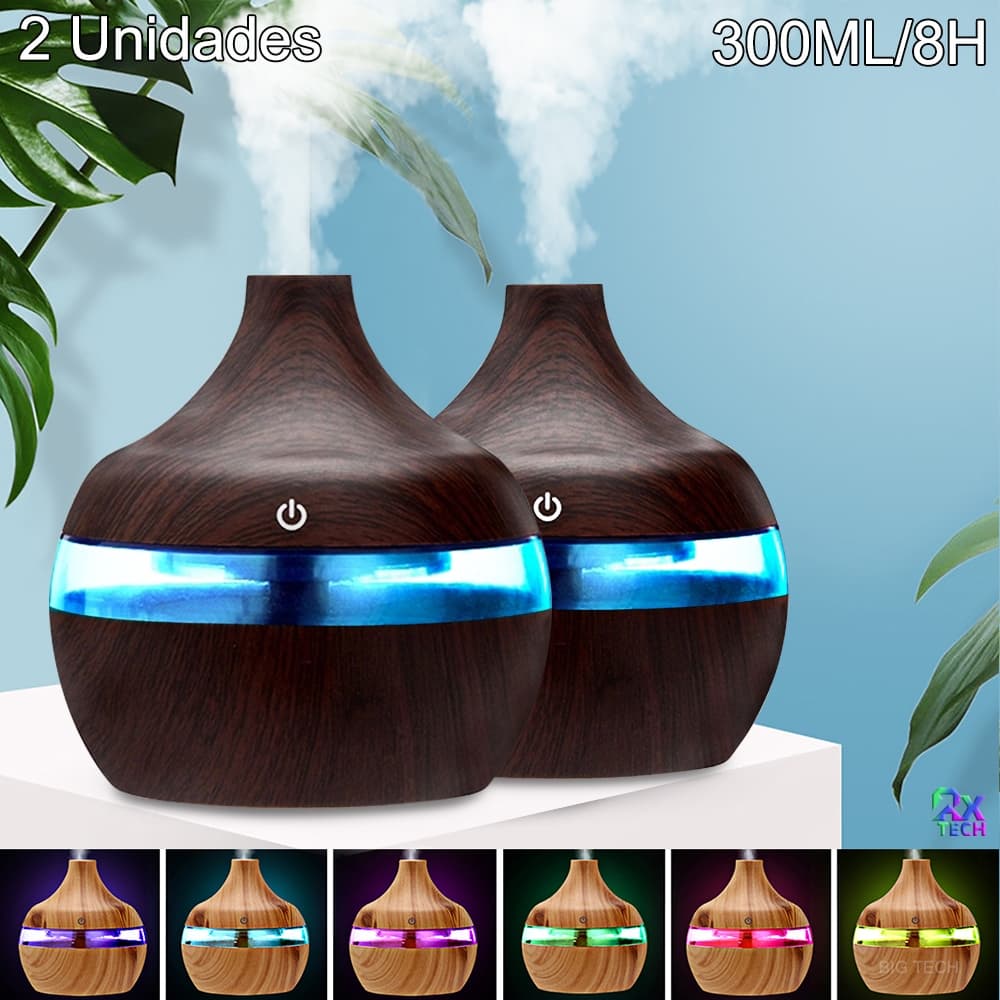 2Unidades Umidificador De Ar Difusor Aromatizador De Ambiente Ultrassónico Purificador De Ar Portátil Usb Com Luz De Led