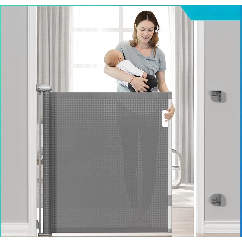 Tela Segurança para Bebês e Pets+Portão de Proteção Retratil:Grilhetes Retráteis para Escadas Internas e Divisórias（1.4m
