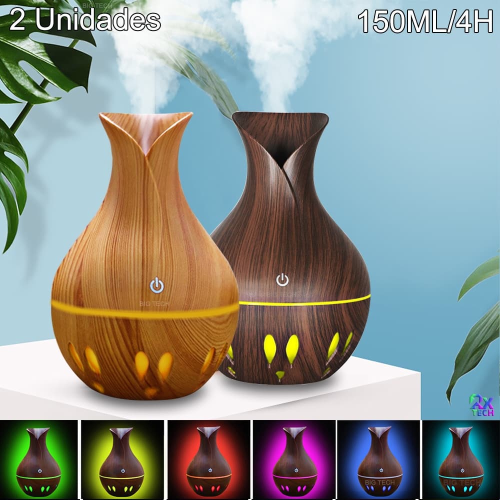 KIT2Umidificador De Ar Aromatizador Ultrassônico Difusor De Ambiente Eletrônico Óleo Essencial Usb Com LED De Aro