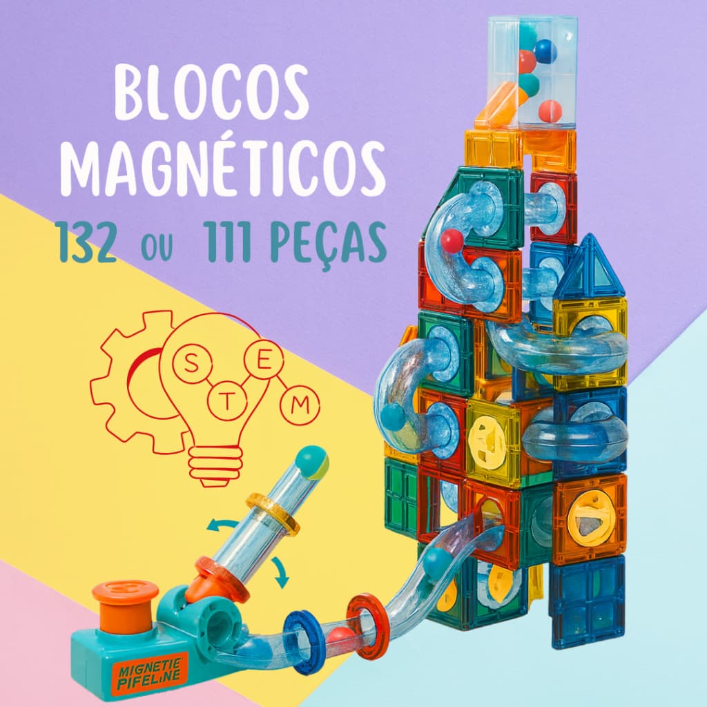 Bloco Magnético 111 ou 132 peças Brinquedo  STEM Desenvolvimento Infantil