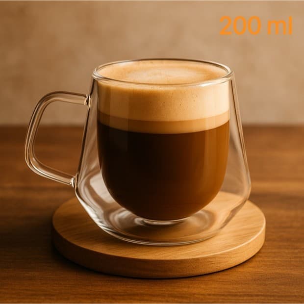 Xícara de Vidro Duplo 200ml | Parede Dupla Resistente | Caneca Café Chá Cappuccino Térmica Elegante