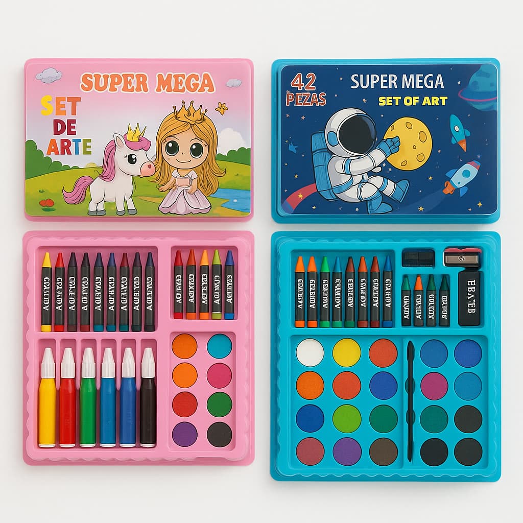 Kit Maleta de Colorir Aquarela Canetinha Lapis Giz de Cera Borracha Apontador 42 Peça Estojo Pintura