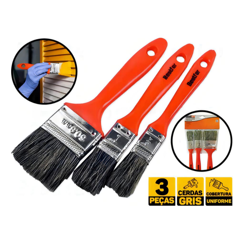 Kit Com 3 Peças Trincha Pincel Para Pintura Tinta Latex Acrilica Parede Jogo Pinceis
