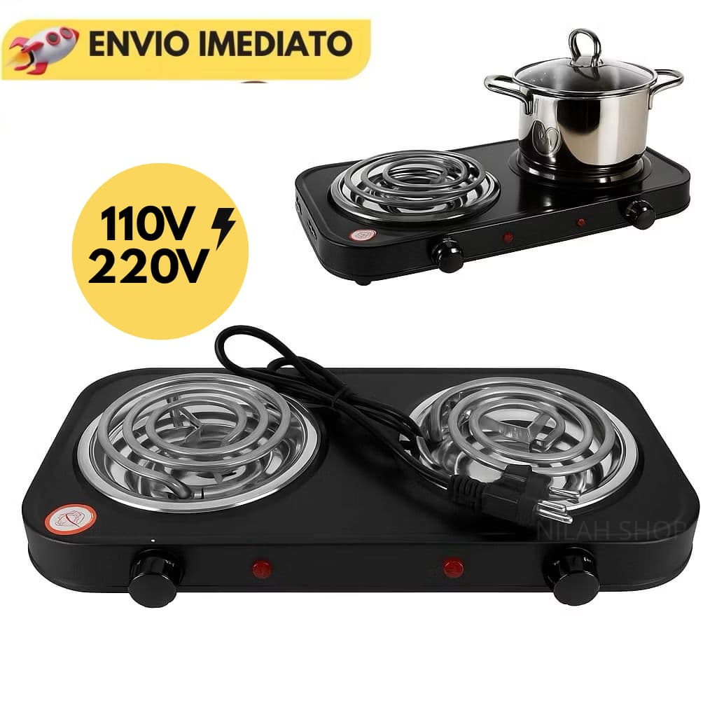 Fogão Portátil Fogareiro Elétrico 2 Bocas Portátil  Camping Viagem Cooktop Cozinha 2000W  110V 220V