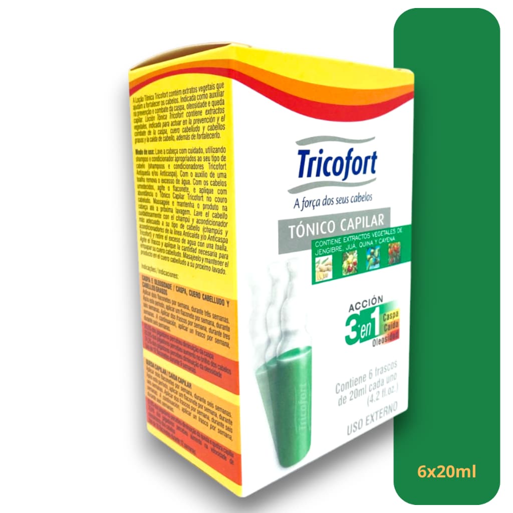 TRICOFORT Tônico Capilar Ação 3 em 1 Caspa / Queda / Oleosidade 20ml Caixa C/6 Ampolas