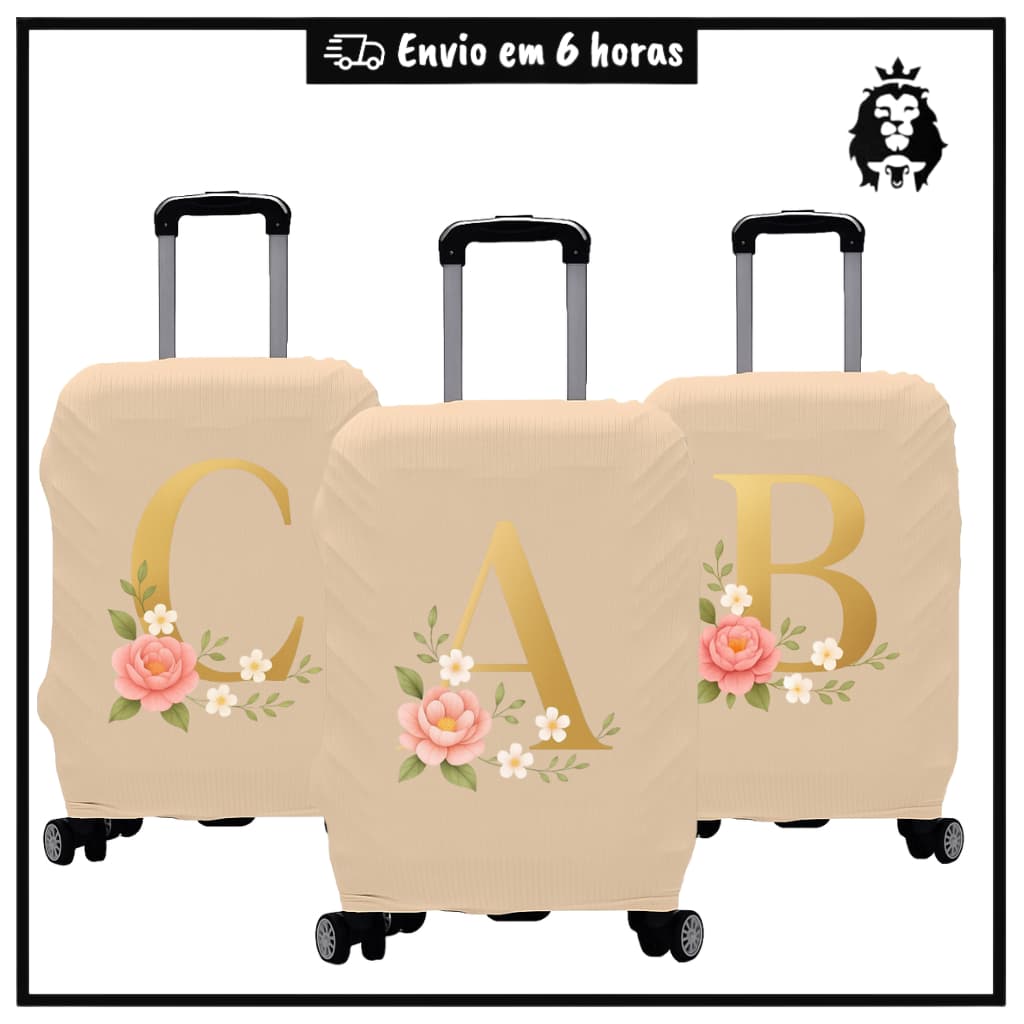 Capa Protetora para Mala De Vagem Bege Luxo Estampada Letra Tecido Canelado Premium Promoção