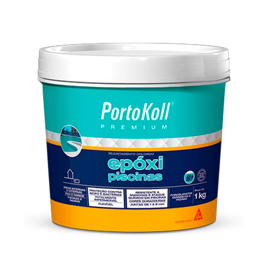 Rejunte Epóxi Premium Portokoll Piscina Balde 1kg Azul Impermeável Antifungo Alta Durabilidade