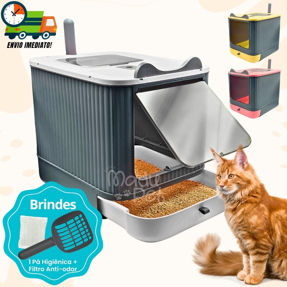 Caixa de Areia Fechada Para Gatos Banheiro Higiênico Luxo ELO + Pá e Filtro Anti Odor Promoção