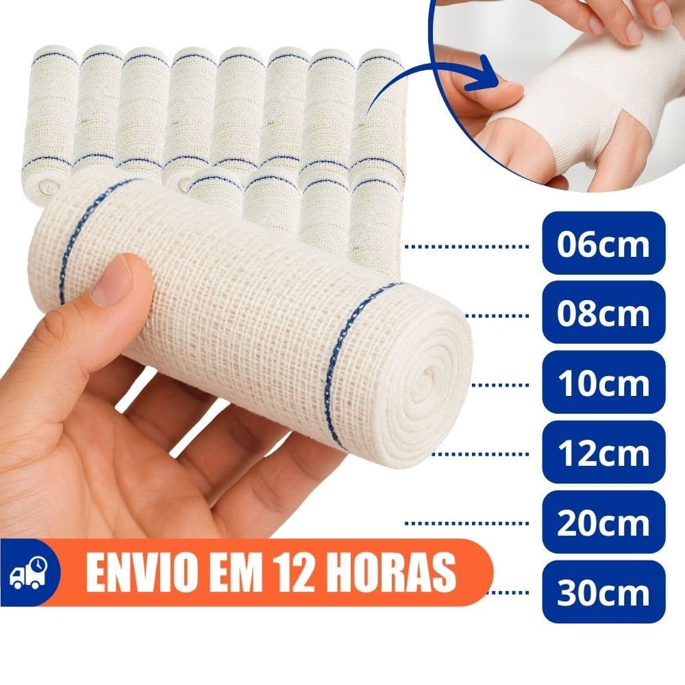 Atadura De Crepom 13 Fios 12 Rolos Todos Tamanhos Clean