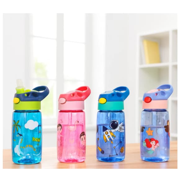 Garrafa de Água Infantil Squeeze Canudo Plástico  Garrafinha 450ml Menino Menina Escola Passeio