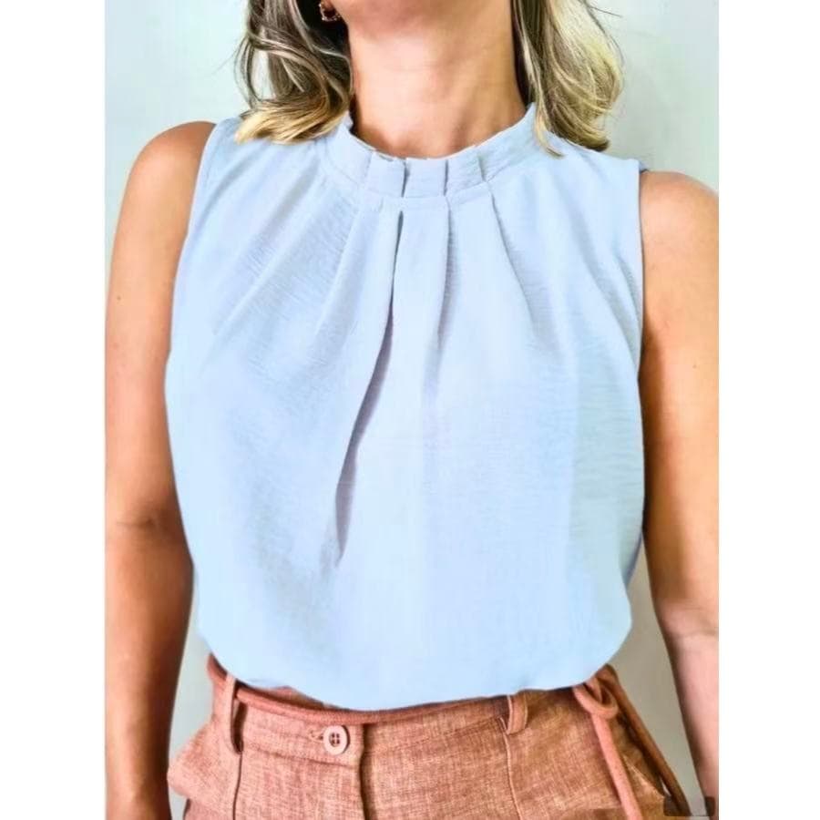 Regata social Feminina tecido duna gola alta com botão na costa 8001