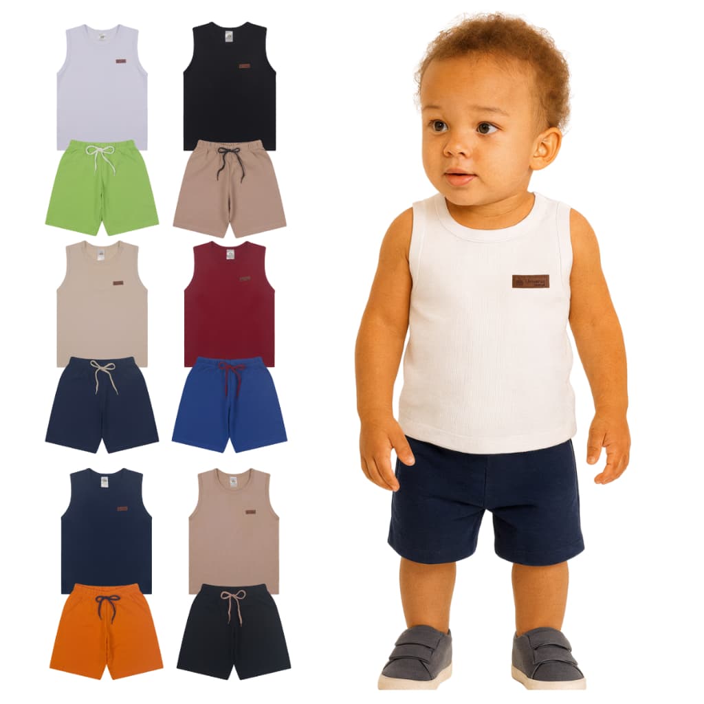 Kit 2, 6 ou 8 Peças Sortidas Conjunto Regata Bebê Menino Infantil Masculino Camiseta E Shorts em Algodão Roupa Calor