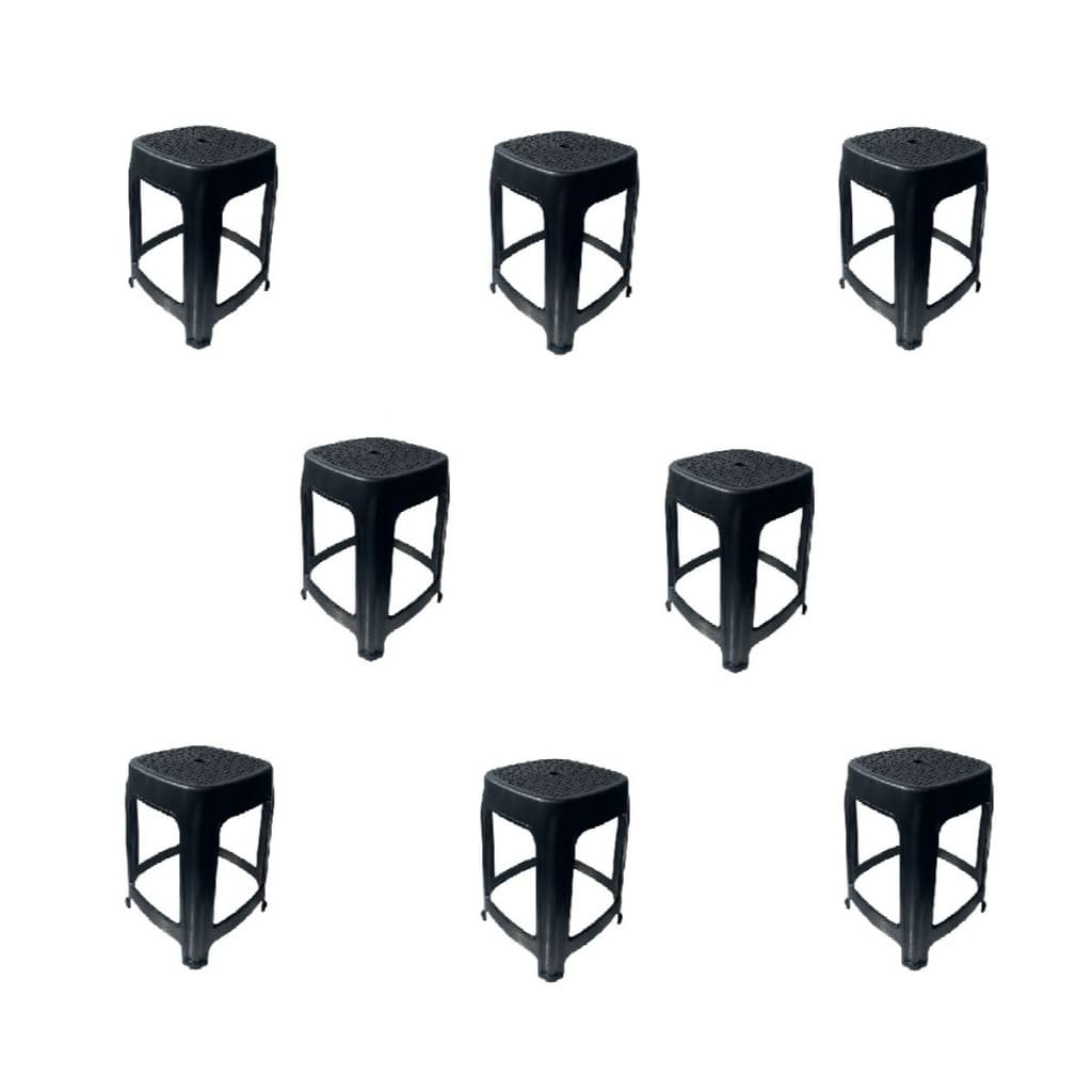 Kit 8 Banquetas de Plástico Adulto Resistente Banquinho Plástico Preto Reforçado Churrasco Festa